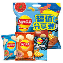 Lay's 乐事 薯片组合装 3口味 168g （意大利浓香红烩味+德克萨斯烧烤味+大波浪铁板鱿鱼味）