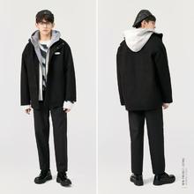 百亿补贴：Semir 森马 毛呢男宽松假两件抽绳连帽复古时尚帅气男士外套109721111702