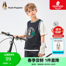 暇步士 童装儿童2024夏季男女童运动风圆领短袖活力百搭时尚休闲短袖 藏蓝 130cm