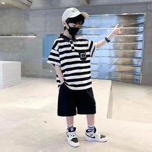 PAPIBEAR 啪吡熊 夏季潮流男童纯棉条纹POLO衫