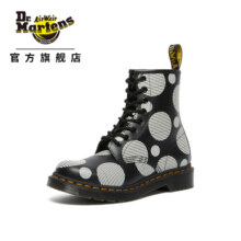 马丁（DR.MARTENS）1460条纹波点时装靴黑色/白色女款8孔马丁靴 黑色/白色 38