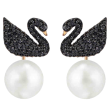施华洛世奇（SWAROVSKI）生日礼物 黑色天鹅  ICONIC SWAN 耳钉 5193949 生日礼物女