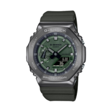 卡西欧（CASIO）手表G-SHOCK王一博同款金属八角农家橡树防水运动男表 绿灰GM-2100B-3A