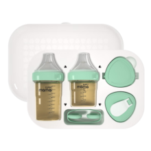 SUPER mama新生儿奶瓶 婴儿奶瓶 仿母乳吸管奶瓶 断奶奶瓶奶嘴 宝宝奶瓶礼盒 【80ml+150ml奶瓶】青芥绿