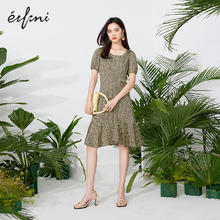 eifini 伊芙丽 2023春装新款茶歇裙女碎花连衣裙女1D4392181 苔藓色 150/76A/XS