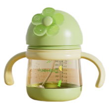 PLUS会员:英氏（YEEHOO）英氏学饮杯婴幼儿吸管奶瓶 小花朵若竹绿 260ml