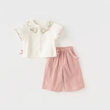 戴维贝拉 商场同款女童国风汉服套装2024新款夏装儿童宝宝九分裤两件套