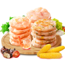 PLUS会员：玖嘉久黑虎虾饼450g(150g*3袋)18个原味/鱼籽/果蔬3种口味