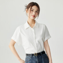 INMAN 茵曼 全棉通勤气质短袖白衬衫女款 F18424396HM185