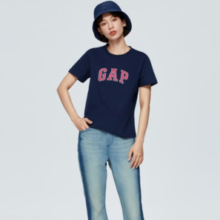 Gap 盖璞 女2024新款LOGO简约圆领撞色印花纯棉短袖T恤