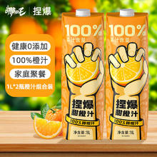哪吒 捏爆 100%纯果汁饮料礼盒送礼无添加儿童夏季饮品 瓶装瓶装 100%果汁-橙汁-1L*2 盒