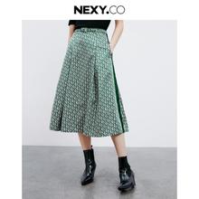 NEXY.CO 奈蔻 2024春秋小众修身伞状A型智美品牌老花半身裙