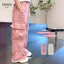 YOJIA 女童工装裤夏款2024韩版运动女孩轻薄山本裤儿童夏装防蚊裤