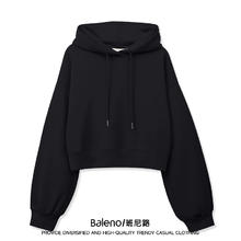 Baleno 班尼路 白色连帽短款卫衣女款2024新款爆款百搭上衣女款宽松外套潮