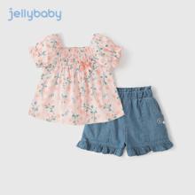 JELLYBABY 2024年夏季女童儿童套装中大童两件套 粉色 80