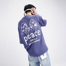 PEACEBIRD 太平鸟 ZOLA联名 太平鸟 撞色重磅T恤男情侣夏新款紫色粉色潮流印花短袖