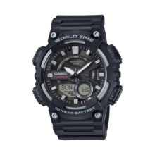 卡西欧（CASIO）大众指针系列 时尚防水数字双显世界时间运动男表 AEQ-110W-1AVDF