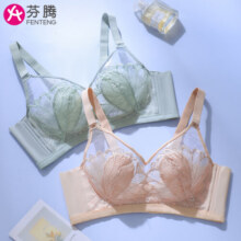 芬腾性感内衣女无钢圈收副乳防下垂兔耳朵大胸显小文胸蕾丝胸罩-J 绿色【201G515】 34/75AB