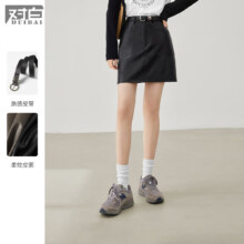 对白 春装双侧一字口袋PU皮A字裙女式短款半身裙