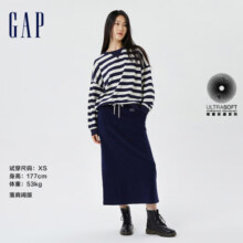 Gap女装秋季款LOGO条纹宽松法式圈织软卫衣445498运动套头上衣潮 蓝白条纹 165/88A(S)
