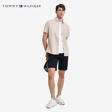 TOMMY HILFIGER Tommy 男装休闲简约透气棉麻小绣标纽扣加固短袖衬衫C8278J5370