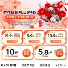 促销活动：京东 PLUS会员鲜花特权 每月尊享一次 9.9包邮定制鲜花/绿植
