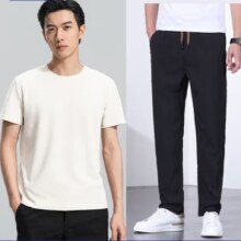 罗蒙（ROMON）华夫格T恤+冰丝休闲裤套装
