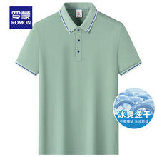 ROMON 罗蒙 翻领短袖t恤男夏季新款纯色上衣中青年男士休闲打底T恤衫 青绿 180(建议155-175斤)