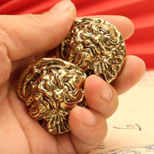绿息 黄铜钟馗实心核桃 金属手把件 工艺品 黄铜核桃 一对