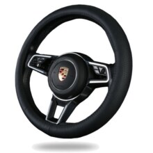 WRC 汽车方向盘套运动把套 整张牛皮一个接口 车用头层牛皮 透气吸汗防滑 四季通用 中号黑色