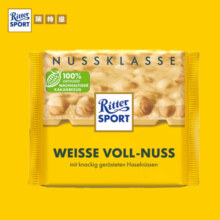 瑞特滋（RITTER SPORT）德国进口夹心巧克力排块女友生日礼物休闲零食全榛子白巧克力100g
