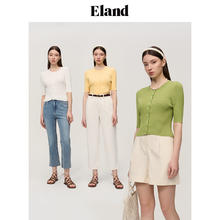 E·LAND 衣恋 Eland衣恋针织T恤糖果色修身圆领短袖上衣甜美风春