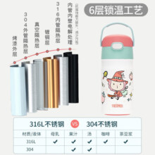 膳魔师儿童水杯保温杯不锈钢吸管杯手提畅吸杯学生喝水杯子便携 TCKL 【纯色】淡粉色 500ml