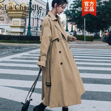 La Chapelle 风衣女2023年春秋新款韩版时尚流行宽松显瘦过膝英伦风中长款外套 卡其色 S