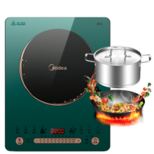 美的（Midea）电磁炉 家用大功率 匀火加热 火锅炉 九档火力 电磁灶 智能定时C22-WT2218 （配汤锅+炒锅）
