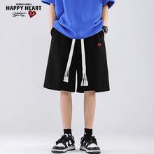 CHARLES JANGS HAPPY HEART 查尔斯桃心 男士简约刺绣LOGO抽绳五分短裤 多色