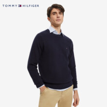 TOMMY HILFIGER男装纯棉休闲通勤小绣标舒适打底圆领套头针织衫XM0XM02080 藏青色DW5 M