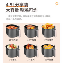 九阳（Joyoung）空气炸锅家用4.5L升大容量定时控温多用途锅不粘内胆易清洗薯条机电烤锅VF510 【太空灰】 4.5L