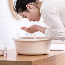 CHAHUA 茶花 脸盆洗衣盆塑料家用洗衣服塑料盆加厚洗脸盆厨房浴室用品 米色 39CM