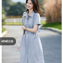 苏醒的乐园 2024夏季女短袖连衣裙翻领宽松显瘦中长款裙子