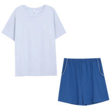 红豆居家（Hodohome）男女春夏简约休闲可外穿纯棉短袖睡衣居家服 水蓝+灰蓝 180/100A
