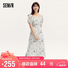 Semir 森马 [商场同款]连衣裙女水墨风满印修身2024夏国风中长裙101324114010