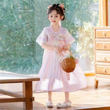 时光巴士 女童汉服连衣裙夏季新款儿童襦裙古风仙气女孩刺绣裙子