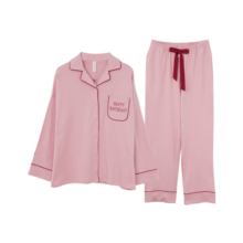 芬腾 睡衣女春秋新品开衫翻领舒适纯棉长袖家居服套装女 桔色 M