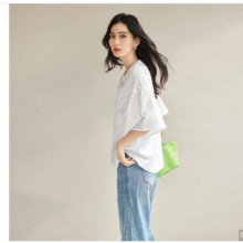 DUIBAI 对白 喇叭袖女式圆领短袖衬衫 DDC097W