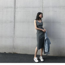 H 中长款吊带连衣裙外穿夏季2024年新款女开叉气质显瘦内搭打底裙子 灰色 2XL