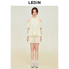 LEDIN 乐町 挂脖露肩雪纺衫2024夏季新款甜美少女感性感超仙设计感上衣