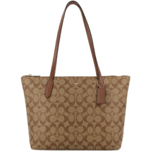 PLUS会员：COACH 蔻驰 女士单肩托特包 4455 IME74 卡其/棕色 中号