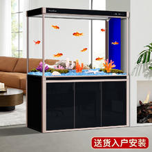 SUNSUN 森森 森鱼缸水族箱客厅落地大型底滤家用玻璃智能生态懒人金鱼缸 经典黑 ED靠墙100*36*74/74cm