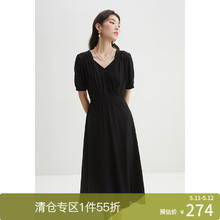 DUSHU 独束 大码女装优雅赫本风简约大气连衣裙夏装新款飘逸中长款小黑裙 松露黑-醋酸高配版 3